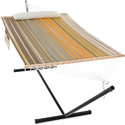 Image of GAFETE 2 Person Hammock with Stand for Outside, Quick Dry Textilene, Coffee