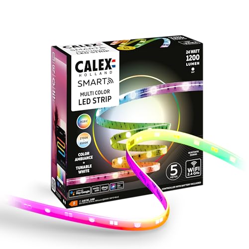 CALEX Smart Ruban LED connecté, 5M, RGBIC+CCT, Contrôle via App, Synchronisation Musicale, Intérieur, 1200 Lumens, 12W/24W - Éclairage LED connecté, compatible Alexa, Google Home et raccourcis Siri