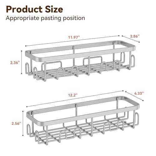 Image of YASONIC Shower Caddy Adhesive, 100% Rustproof Shower Organizer, Large Capacity Shower Shelves for Inside Shower, No Drill Shower Storage for Home (2 Pack Grey)