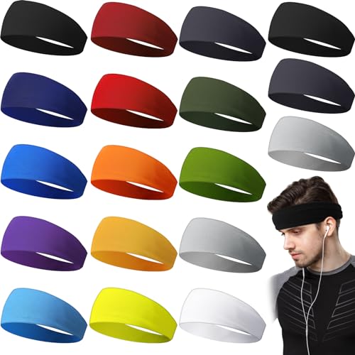 Image of 18 Pcs Sports Sweatbands for Men Women Camo Headbands Workout Non Slip Headbands Breathable Head Band Fitness Stretchy Unisex Hairband for Yoga Running Cycling Ball