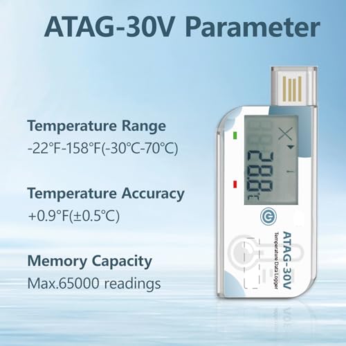 Image of Temperature Data Logger LCD Single Use USB Data Recorder with PDF Report 180Days Atag-30V 1