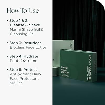 Marini SkinSolutions Mens System - Cruelty Free - Includes Shave & Cleansing Gel, Bioclear Face Lotion, PeptideXtreme, and Antioxidant Daily Face Protectant SPF 33 - Made in the USA