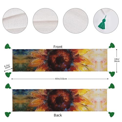 Chemin de table abstrait multicolore à pompons pour repas de mariage rustique