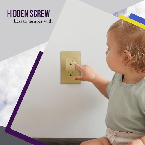 Image of ENERLITES Elite Series Screwless Decorator Wall Plate Child Safe Outlet Cover, Size 1-Gang 4.68 inch H x 2.93 inch L, Unbreakable Polycarbonate Thermoplastic, SI8831-GD, Glossy, Gold