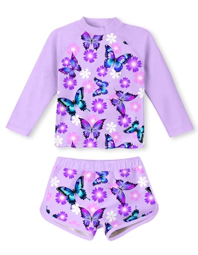 Image of TUONROAD Girls 2 Pieces Rash Guard Swimsuit Long Sleeve Tankini for 4-10 Years