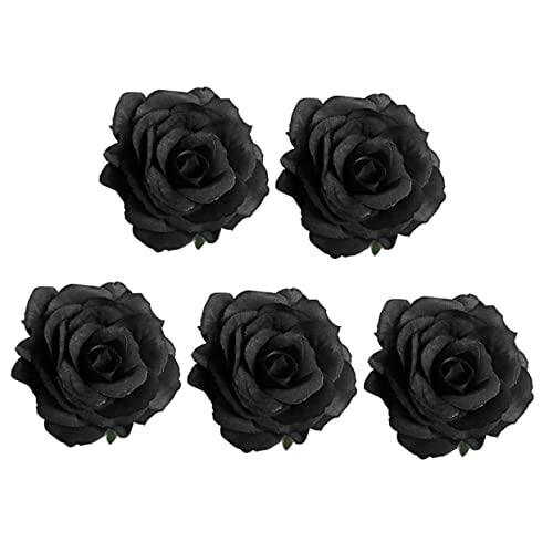 Hemobllo Broche Rose Funéraire 5 Pièces Noir Tissu Artificiel Pince à Cheveux Funéraire Femme Cérémonie de Deuil Accessoires Cheveux Élégant