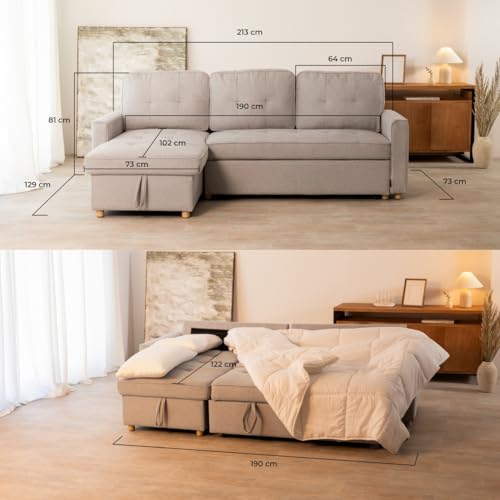 Variante de Nalui sofa chaise longue Reversible Gris Claro 213x129x81cm
