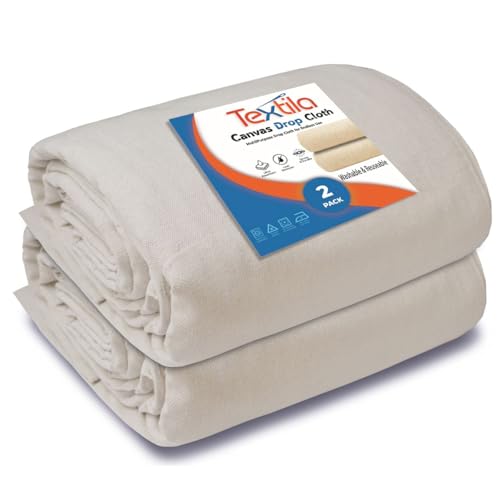Lona de algodón para pintar (tamaño 4x15 pies - paquete de 2) Mantas protectoras para pintura, muebles, cortinas y pisos - lona gruesa de algodón con bordes doblemente cosidos miniatura 1