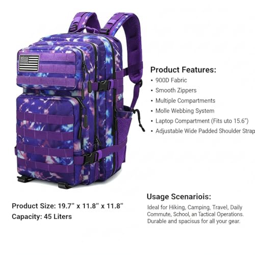 Military Tactical Backpack 55L Army Backpack Bug Out Bag Assault pack Molle Daypack Hiking Trekking Rucksack (Black 1.0) - Image 4