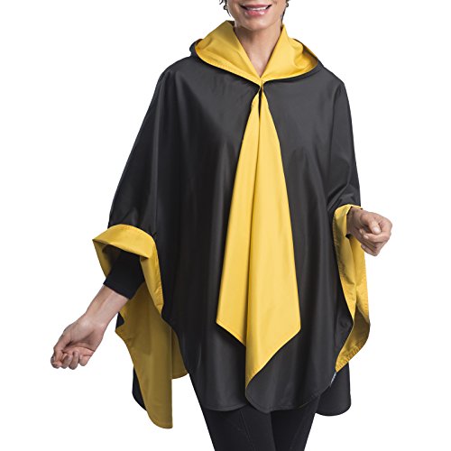 SpiritCaper Rainproof Rain Poncho for Women - Ultrasoft Reversible Rain Cape for Tailgating & Sidelines (Black/Gold)