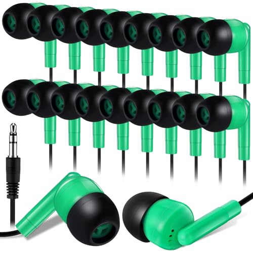 Image of Kanayu 100 Pack Wired Earbuds Bulk for Classroom, 3.5MM No Mic,Green