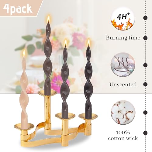 Image of Unscented Gradient Brown Spiral Taper Candle Smokeless Twisted Candlesticks Handmade 10 Inch Long Candles for Wedding Home Decor Seasons Gifts 4 Pcs