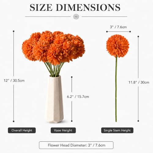 Image of Mandy's 12pcs Artificial Orange Ball Chrysanthemum Flowers