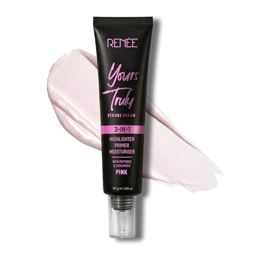 Image of RENEE Yours Truly Strobe Cream for Face | 3 in 1 Highlighter Primer Moisturiser | Glow Cream, Lightweight, Non Sticky | Hydrating Dewy Skin Finish With Peptides | For All Skin Types | Pink - 30g