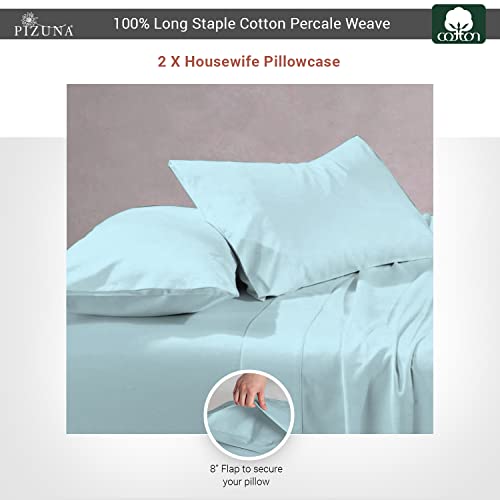 Cotton Baby Blue Housewife Percale Pillowcases 2 Pack 48x74, 100% Long Staple Combed Cotton Pillow Cover - Image 3
