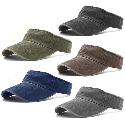 Ultrafun 5 Pack Men Women Visors Sports Tennis Golf Sun Visor Adjustable Distressed Summer Beach Sun Visor Hats (5Pack-Multicolor 3) #TOP13