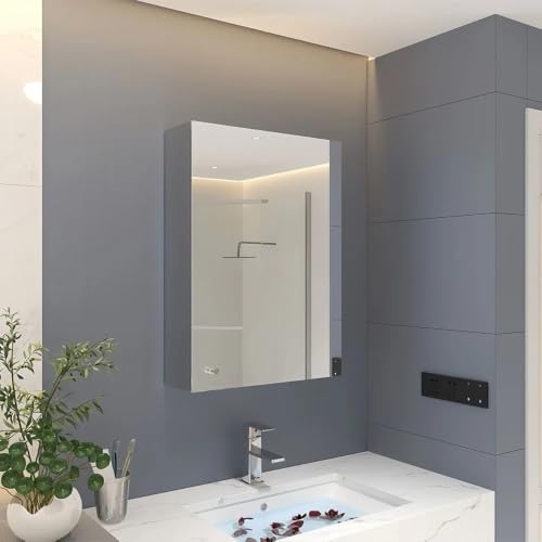 Image of Lucios Stainless Steel Bathroom Cabinet with Mirror, Wall Mounted Medicine Cabinet for Bathroom Storage, Rustproof & Waterproof Design, Adjustable Shelves (Stainless Steel, 16 * 24 Inch)