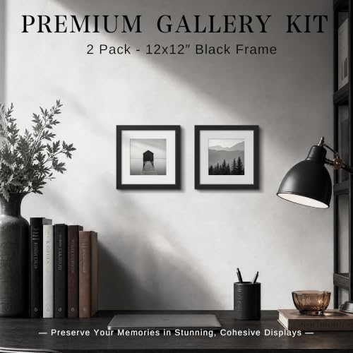 Image of VCK 12x12 Picture Frame with Real Glass, Black Wood, 8x8 Mat, 2 Pack