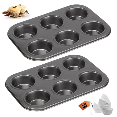 CURATED CART 2 Piece Cup Cake Mould for Baking - Muffin Tray with 100 Liners - Cake Mould, Bread Mould, Tart Mould, Cake Making Set Combo - OTG, Micro