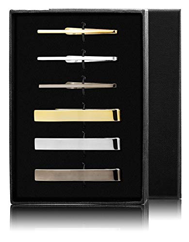 FIBO STEEL 6 Pcs Tie Clips Bar Pinch Clip for Men Wedding Business Tie Bar Clip with Box