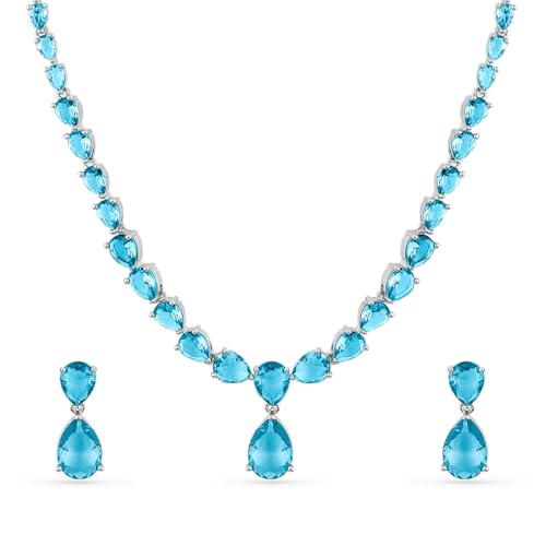 Image of Rubans Necklace Set Rhodium Plated Crystal Studded Jewellery Gift for Women & Girls