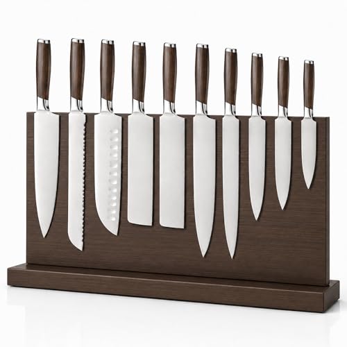 THMINS Magnetic Knife Block, 16 x 9 Inch Double-Sided Wooden Knife Holder for Kitchen Counter, Extra Large Magnetic Knife Holder and Storage Organizer by THMINS - Used condition - US$21.72
