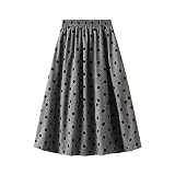 Tafutaanga Gepunkteter Faltenrock Für Damen - Tasche Elastischer Bund Mittellang Hohe Taille Großer Swingrock Herbst Und Winter Langer Rock Für Damen Bottoms Swingrock, Grau, Einheitsgröße