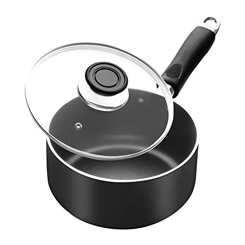 Classic Nonstick Saucepan with Straining and Glass Lid Cover 1-Quart Aluminum Covered Sauce Pan for Home Kitchen Dishwasher Safe Multipurpose Pot with Ergonomic Handle 1 Quart