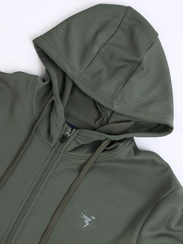 Image of TECHNOSPORT Mens Fleece Slim Fit Solid Regular Fit Hooded Jacket with Techno Warm+, Fast Dry for Winter Use