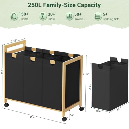 250L-Laundry-Sorter-Cart-with-Wheels-3-Section-Rolling-Laundry-Basket-with-Removable-Bags-66-Gal-Large-Laundry-Hamper-Organizer-Heavy-Duty-Bamboo-Frame-Water-Resistant-Black