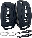 REPROTECTING Silicone Rubber Key Fob Cover Compatible with 2013-2019 Hyundai Santa Fe Sport Sonata Tucson (Suitable for Buttons with/flip/fold Buttons) (4 Button Folding Key, Black Black)