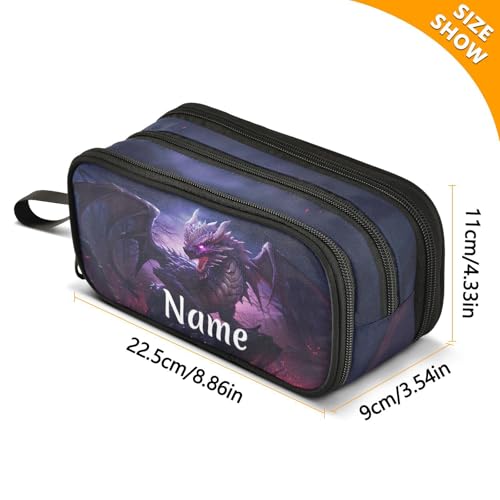 Image of Custom Dragon Purple Pencil Case Box Boys Girls Personalized Name Large Pencil Pouch Stationery Pen Bag Organizer for Kids Adults School Office
