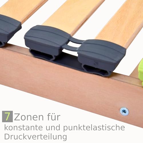DaMi Lattenrost Buchenholz Basic Kopfteil verstellbar (Zerlegt) 120 x 200 cm I 7 Zonen Lattenrahmen mit 5-Fach Härteverstellung für alle Bett-Matratzen, Buche Bettrahmen Holzleisten Gestell – Bild 4