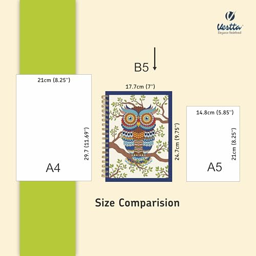 Image of VESTTA -ELEGANCE REDEFINED, B5, Hard Bound Notebook Diary, 7(L) X 9.75 (H) Inches, Gold Wiro Binding, Undated, 90 GSM paper, 192 Ruled Pages (Madhubani Folk Art Series 3)