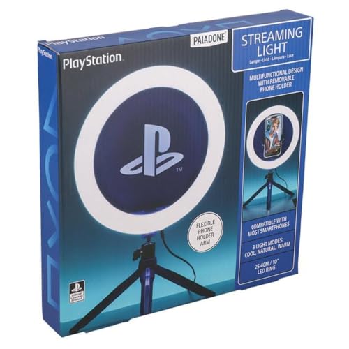 PlayStation Streaming Light - Offiziell Lizenziertes verstellbares Ringlicht mit Telefonhalter, 3 Lichtmodi, warm, kühl und neutral, Geschenk für Jungen| Paladone