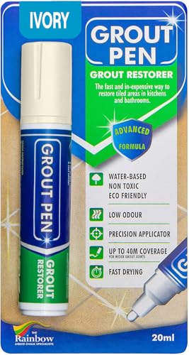 Grout Pen Ivory Tile Paint Marker: Waterproof Grout Paint, Tile Grout Colorant and Sealer Pen - Ivory, Wide 15mm Tip (20mL)