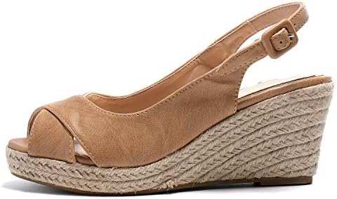 Alexis Leroy Women's Peep Toe Crisscross Strappy Slingback Espadrilles Wedge Sandals