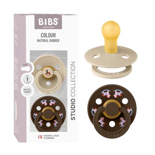 BIBS Colour Pacifier, 0-6 Months, 2-Pack, Round Nipple, Vanilla/Mocha