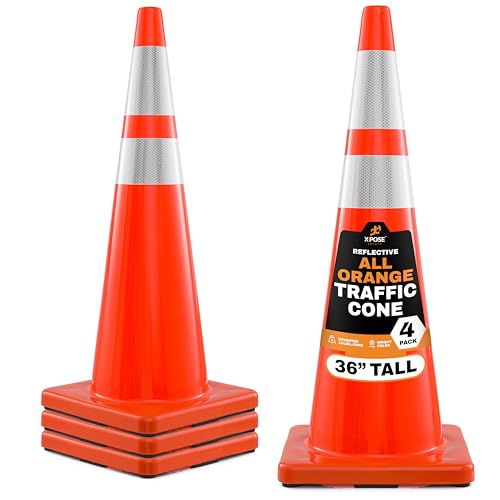 Image of Xpose Safety 36 Inch Orange Traffic Cones with 6 inch & 4 inch Collars, 4-Pack