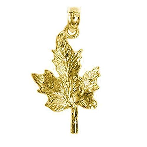 14k Yellow Gold Maple Leaf Pendant, Made in USA