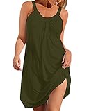 kenoce Vestido Verano Mujer Mini Vestido Sin Mangas Cuello Redondo Moda Casual Tallas Grandes Vestidos Elegantes Vestido de Playa Sexy Vestido F-Verde Militar M