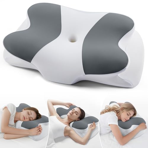 DONAMA Cervical Neck Pillow- Ergonomic Pillows for Pain Relief, Contour Memory Foam Pillow for Side/Back/Stomach Sleepers, CertiPUR-US Certified with Cooling Ice Silk Pillowcase Grey