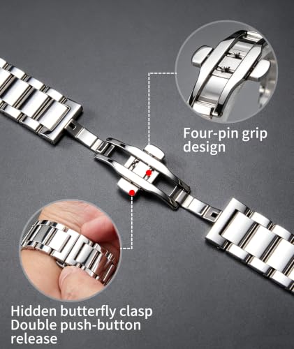 Image of BINLUN Thick Stainless Steel Watch Band Metal Heavy Polished Matte Brushed Finish Watch Strap Replacement for Men Women 16mm /18mm /20mm /21mm /22mm /23mm /24mm /26mm