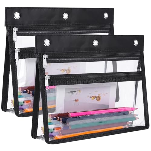 YoeeJob Pencil Pouch for 3 Ring Binder with 1.5 inch Expandable Large Capacity, 2 Pack Double Pockets Zipper Pencil Case, Pencil Binder Pouch for