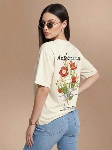 Image of JUNEBERRY Women's Oversized Graphic T-Shirt Retro Floral & Vintage Aesthetic Print, Loose Fit Casual Streetwear Tee, Trendy Baggy Style, (Sizes S-2XL)