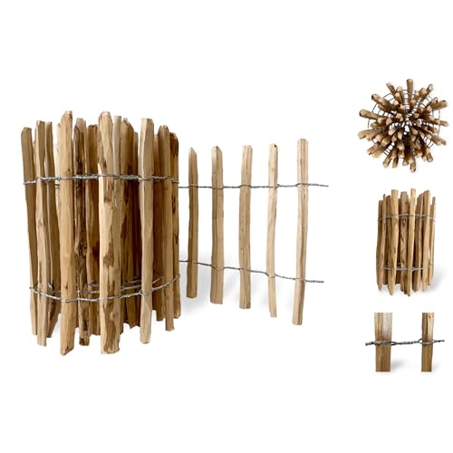 Floranica Staketenzaun aus Haselnuss Kastanie 1 laufender Meter x 50cm hoch 4-6cm Abstand Steckzaun...