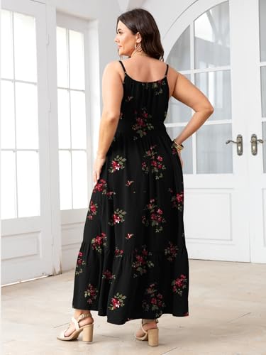 Image of SCOMCHIC Plus Size Summer Boho Dresses Spaghetti Strap Sleeveless Casual Sundress Smocked Flowy Slit Beach Maxi Dress