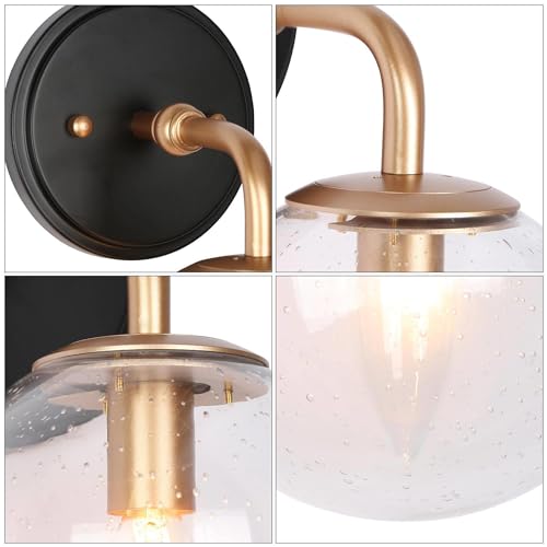Image of KSANA Black Gold Wall Sconces, 1-Light Globe Sconces Wall Lighting with Seeded Glass Shade, Modern Bathroom Wall Sconce Light Fixtures for Kitchen, Bedrooms, Hallway, Powder Room