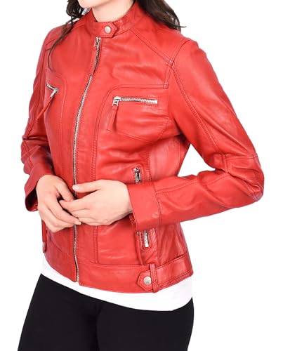 Veste de motard en cuir véritable Stephanie A1 FASHION GOODS pour femme élégante
