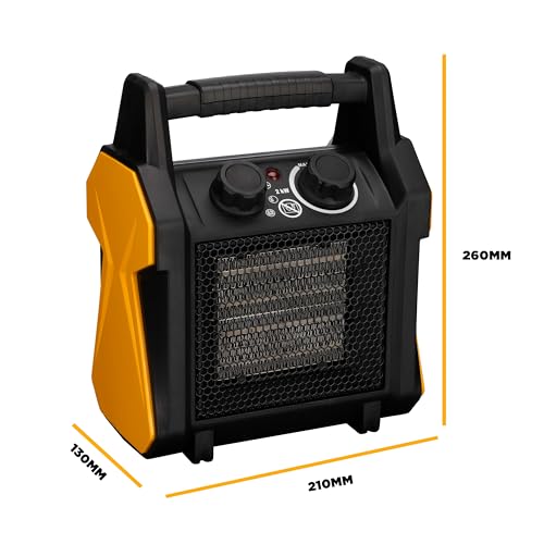TCP Black Tough Electric Fan Heater - 2kW, Fast Heating, Adjustable temperature, Easy Use Controls, Durable Industrial Design, Portable with Handle
